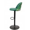 Taburete FLOWER, regulable, metal negro, tapizado velvet verde con trasera floral a juego (Pack de 2 unidades)