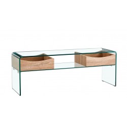 Mesa TV LIBRA, cajones, cristal curvado, 120 x 35 cms