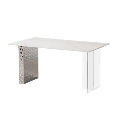 Mesa VENETO, acero inoxidable, acrílico, tapa de cerámica, 160 x 90 cms