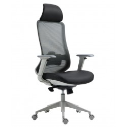 Sillón de oficina ARANJUEZ, alto, gris, ergonómico, multifunción, malla y asiento negro