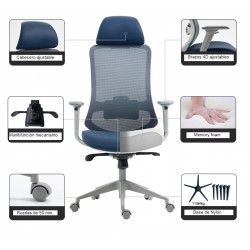 Sillón de oficina ARANJUEZ, alto, gris, ergonómico, multifunción, malla y asiento negro