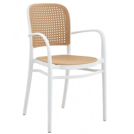 Sillón FUNCHAL, apilable, polipropileno blanco y beige (Pack de 4 unidades)