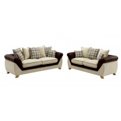 Set sofás CAMBRIDGE, 3 + 2 plazas, tejido combinado marrón con beige