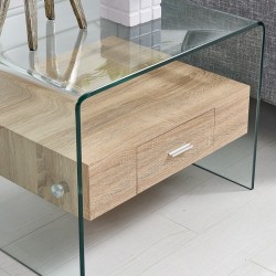 Mesa MARILYN, baja, madera, cristal, 50x50 cms