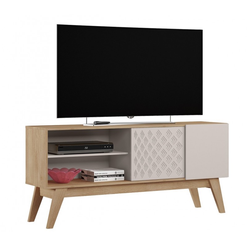 Mueble TV PREMIUM, cedro y blanco roto, 150 cms.