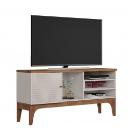 Butaca con ottoman EA HEPASBL, palisandro, similpiel blanca