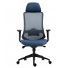 Sillón de oficina ARANJUEZ, alto, negro, ergonómico, multifunción, malla y asiento azul