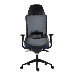 Sillón de oficina ARANJUEZ, alto, negro, ergonómico, multifunción, malla y asiento azul