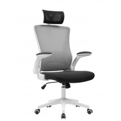 Sillón de oficina LAURO, alto, blanco, malla gris, asiento negro