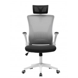 Sillón de oficina LAURO, alto, blanco, malla gris, asiento negro