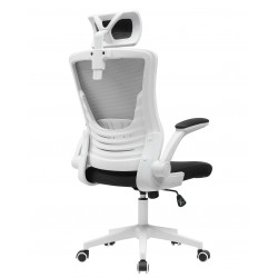 Sillón de oficina LAURO, alto, blanco, malla gris, asiento negro