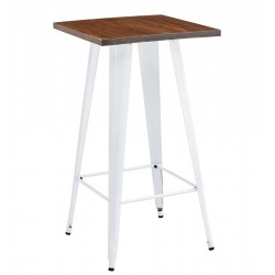 Mesa alta TOL EK WOOD, acero, madera, blanca, 60 x 60 cms