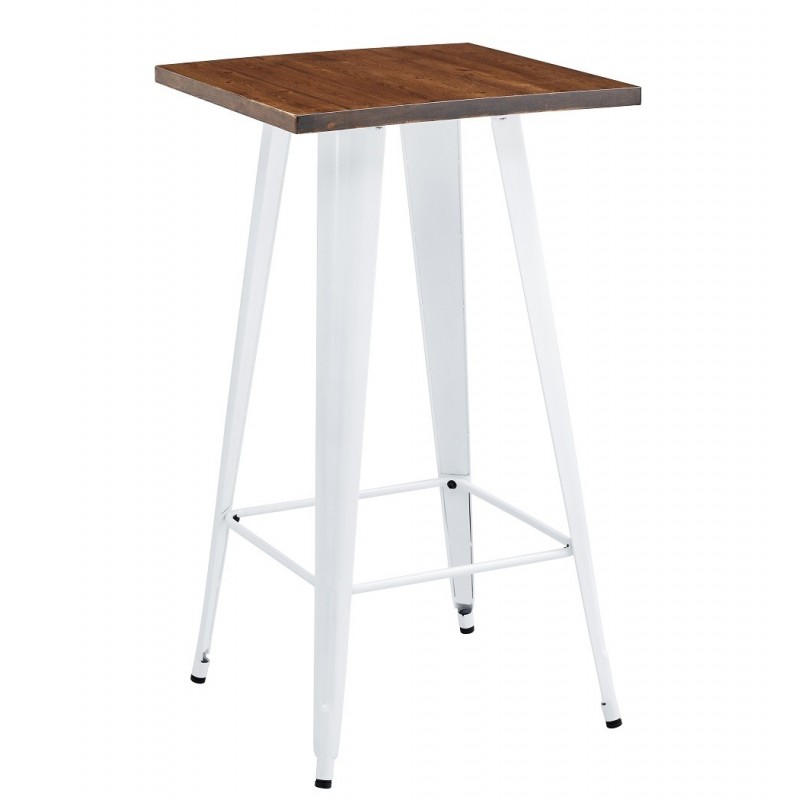 Mesa alta TOL EK WOOD, acero, madera, blanca, 60 x 60 cms