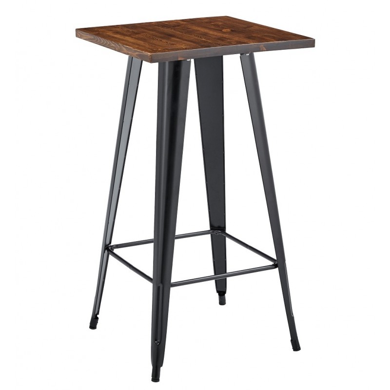 Mesa alta TOL EK WOOD, acero, madera, negra, 60 x 60 cms