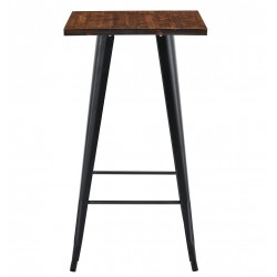 Mesa alta TOL EK WOOD, acero, madera, negra, 60 x 60 cms