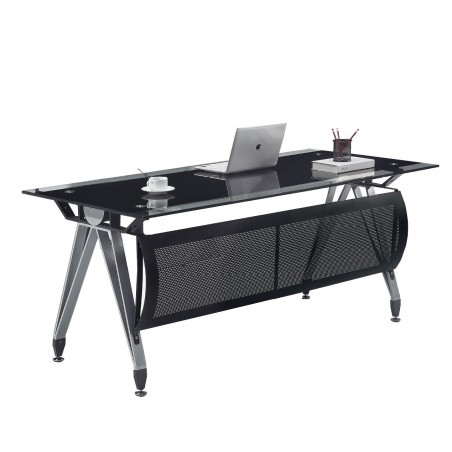 Mesa de oficina BASILEA, vidrio templado negro, 180 x 85 cms