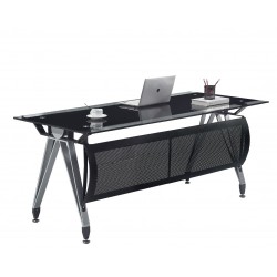 Mesa de oficina BASILEA, vidrio templado negro, 160 x 80 cms