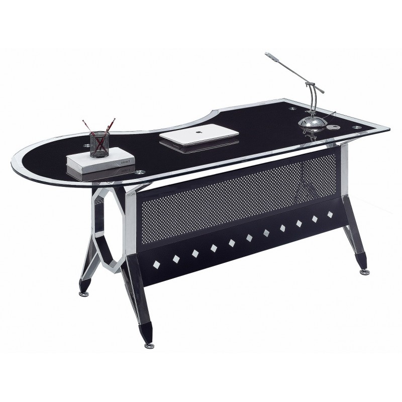 Mesa de oficina COLOGNE, forma a derecha, vidrio templado negro, 180 x 85 cms