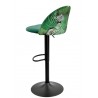 Taburete FLOWER, regulable, metal negro, tapizado velvet verde con trasera floral a juego (Pack de 2 unidades)