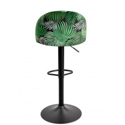 Taburete FLOWER, regulable, metal negro, tapizado velvet verde con trasera floral a juego (Pack de 2 unidades)