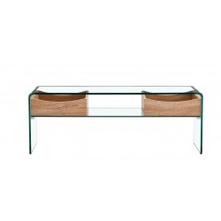 Mesa TV LIBRA, cajones, cristal curvado, 120 x 35 cms