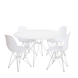 Mesa TUL (TO), base de metal, tapa lacada blanca, 80 cms de diámetro