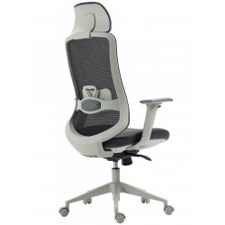 Sillón de oficina ARANJUEZ, alto, gris, ergonómico, multifunción, malla y asiento negro