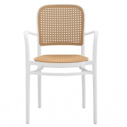 Sillón FUNCHAL, apilable, polipropileno blanco y beige (Pack de 4 unidades)