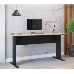 Mesa de oficina WORK, metal, bilaminado natural y negro 150 x 60 cms