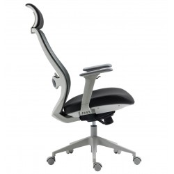 Sillón de oficina ARANJUEZ, alto, gris, ergonómico, multifunción, malla y asiento negro