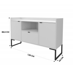 Buffet TOKYO, metal negro, 2 puertas y cajón, MDP color blanco, 135 cms.