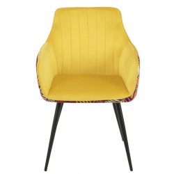 Sillón DEVA, metal, tapizado velvet amarillo con trasera floral a juego (Pack de 4 unidades)