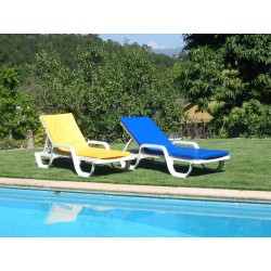 Tumbona COSTASOL, apilable, polipropileno blanco, tejido textilene azul (Pack de 16...