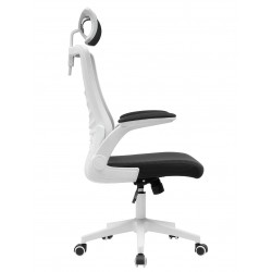 Sillón de oficina LAURO, alto, blanco, malla gris, asiento negro