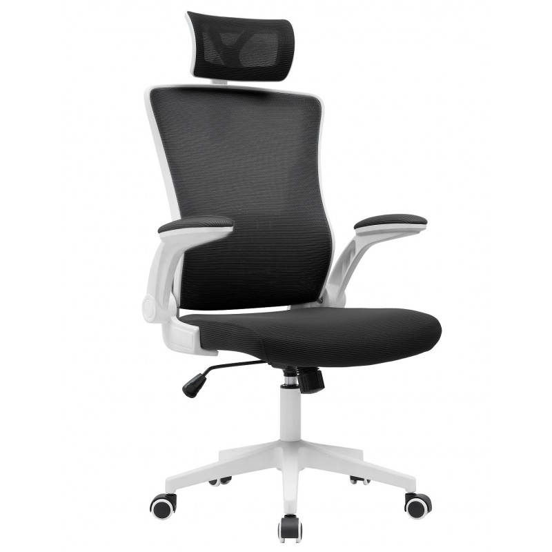 Sillón de oficina LAURO, alto, blanco, malla y asiento negro