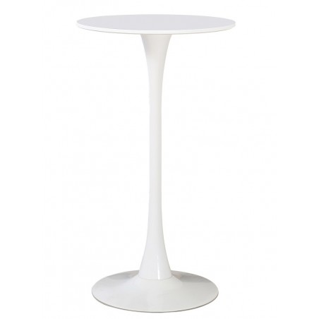 Mesa TUL, alta, metal, blanca, tapa blanca de 60 cms de diámetro