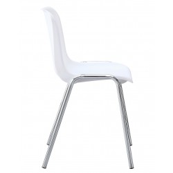 Silla CARCASA, apilable, cromada, polipropileno blanco (Pack de 6 unidades)