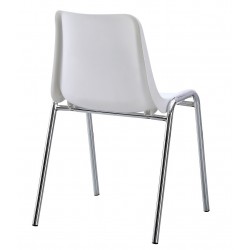 Silla CARCASA, apilable, cromada, polipropileno blanco (Pack de 6 unidades)