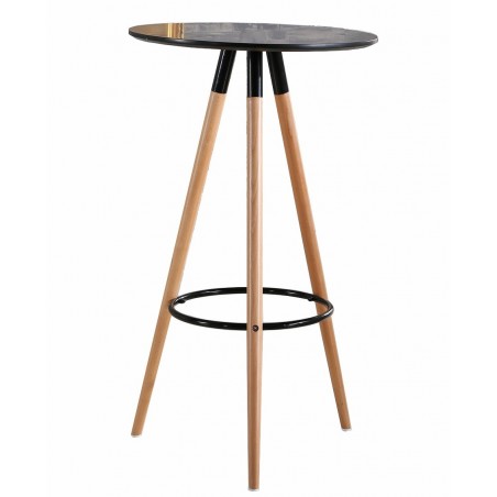 Mesa OTILIA NEW, alta, madera, tapa negra de 60 cms de diámetro