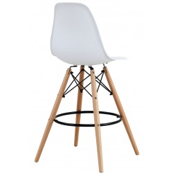 Butaca con ottoman EA HEFRSBL, fresno, base pulida, similpiel blanca