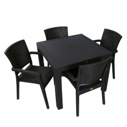 Butaca con ottoman EA HEPAPNE, palisandro, piel negra