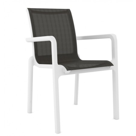 Sillón NEPTUNO, apilable, polipropileno blanco, batyline antracita (Pack de 4 unidades)