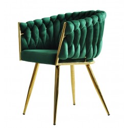 Sillón KING, metal dorado, tapizado velvet verde oscuro (Pack de 2 unidades)