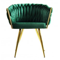 Sillón KING, metal dorado, tapizado velvet verde oscuro (Pack de 2 unidades)