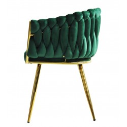 Sillón KING, metal dorado, tapizado velvet verde oscuro (Pack de 2 unidades)