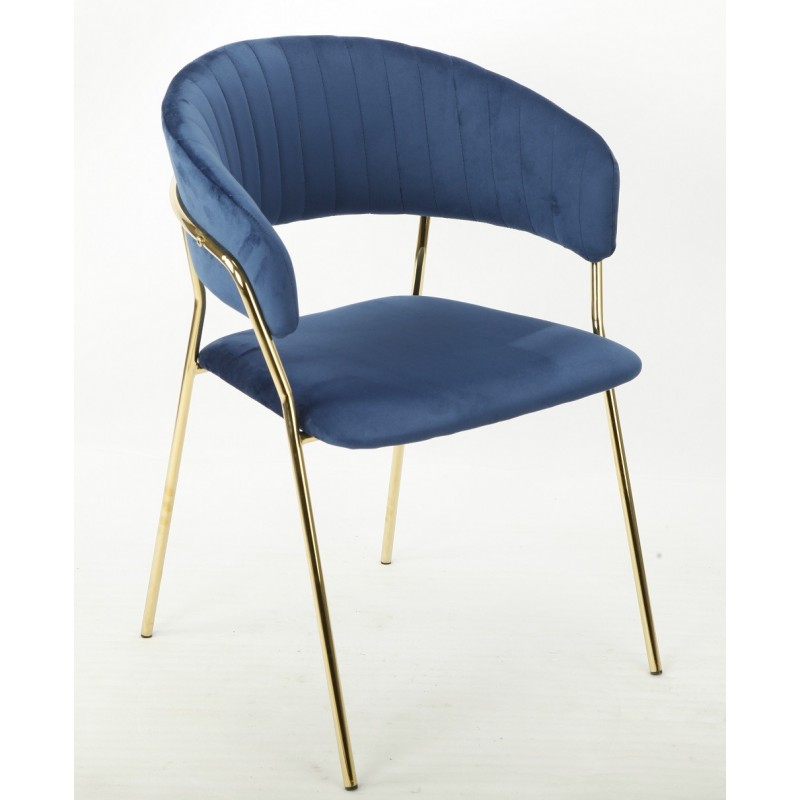 Sillón KEFRÉN NEW, metal dorado, tapizado velvet azul (Pack de 4 unidades)