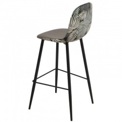 Taburete HORUS NEW, metal, tapizado velvet gris con trasera floral a juego (Pack de 2 unidades)