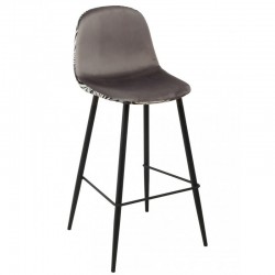 Taburete HORUS NEW, metal, tapizado velvet gris con trasera floral a juego (Pack de 2 unidades)