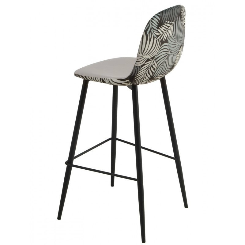 Taburete HORUS NEW, metal, tapizado velvet gris con trasera floral a juego (Pack de 2 unidades)