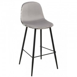 Taburete HORUS NEW, metal, tapizado velvet gris con trasera floral a juego (Pack de 2 unidades)